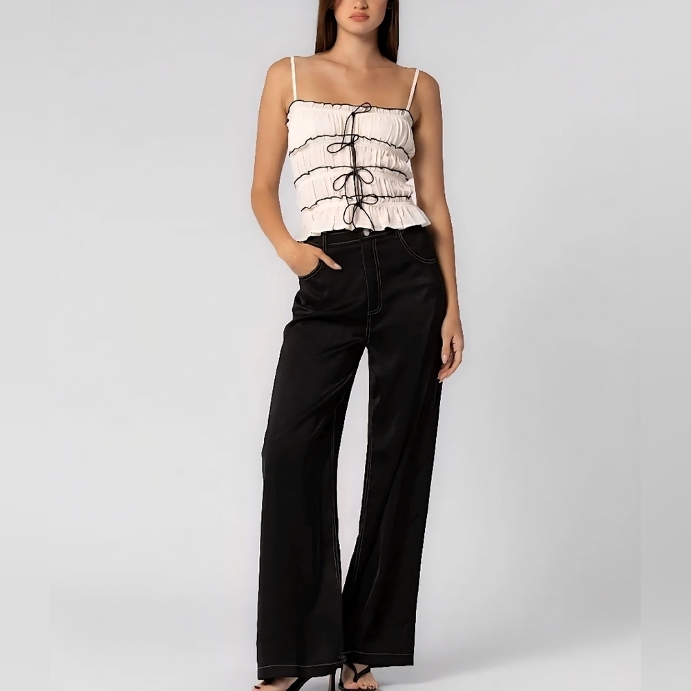 Beige Botany Size Small Wide Leg Hi-Rise Satin Feel Pants Goth Rave Grunge Y2K